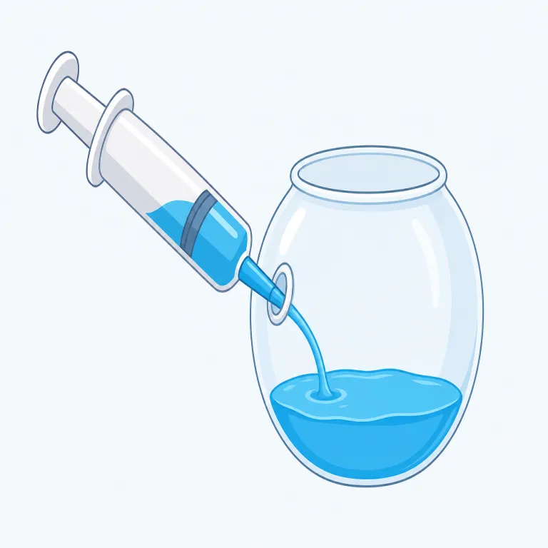 inject（注射する・動詞）の覚え方イラスト — in- は「中へ」、-ject は project や eject に見られる「投げる・送る」の語根です