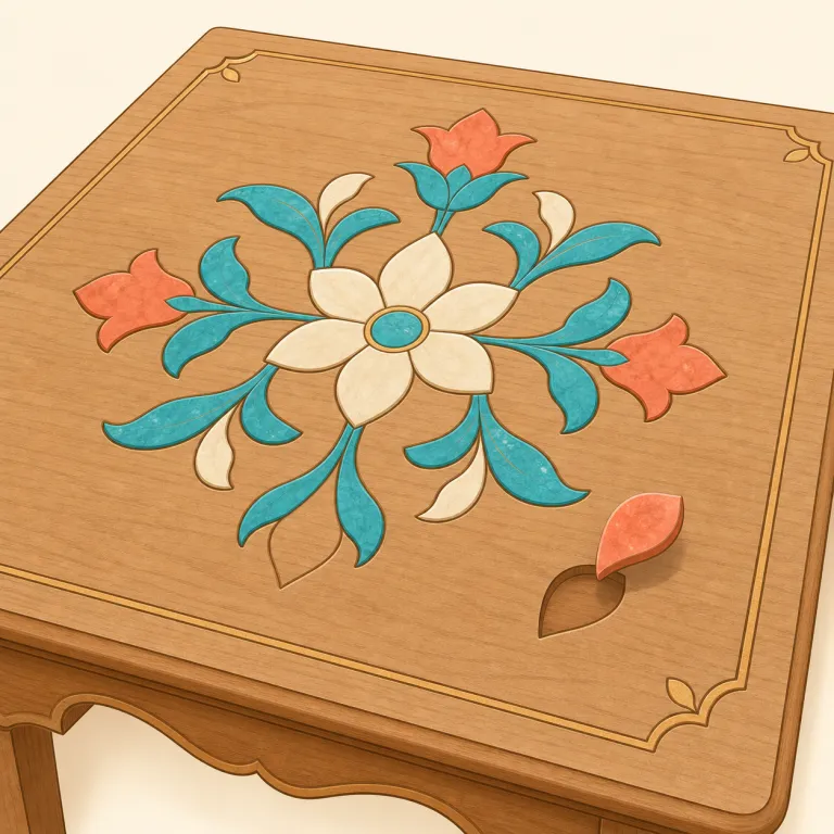 inlay（象嵌・名詞）の覚え方イラスト — lay=置く を知っていれば、inlay は『中にはめ込んで置くもの』とイメージすると残りやすい