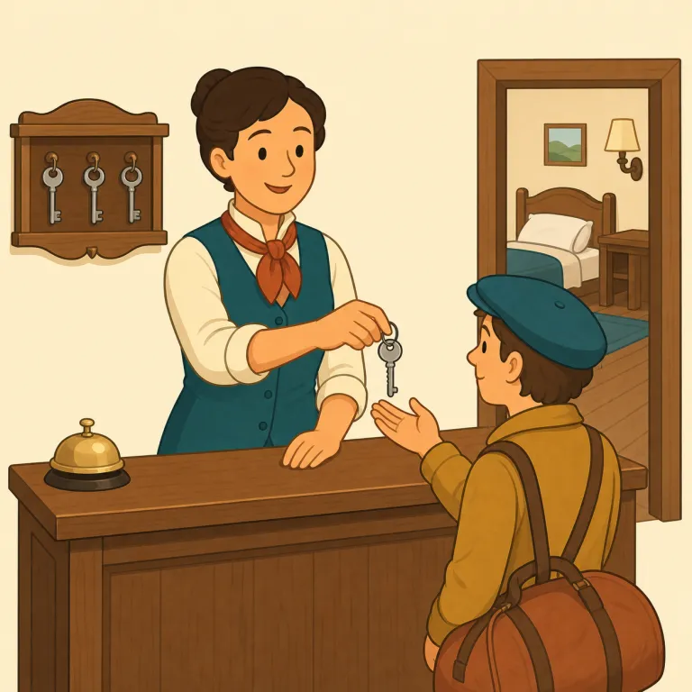 innkeeper（宿屋の主人・名詞）の覚え方イラスト — まず inn を見たら hotel より古風で小さめの『旅人向けの宿』を連想すると覚えやすいです