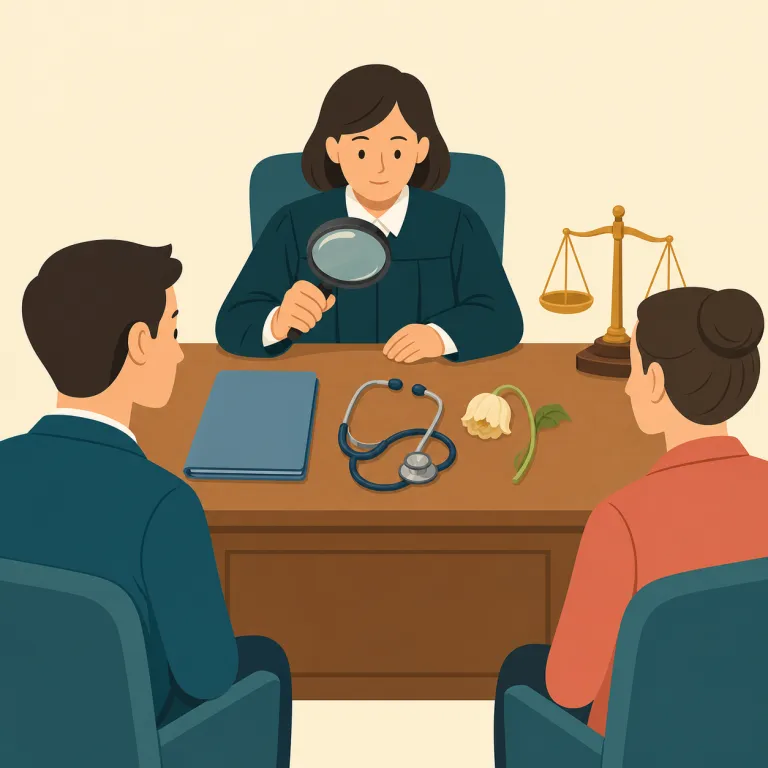 inquest（検死審理・名詞）の覚え方イラスト — inquest は in + quest と見て、「中へ踏み込んで原因を探す quest」と捉えると記憶しやすいです