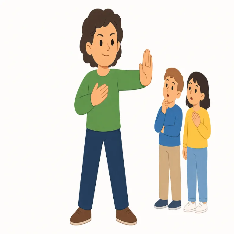 insist（主張する・動詞）の覚え方イラスト — この「主張する」は、会話で子どもが「違う」と言い張る感じより、意見・方針・権利などを強く打ち出す場面として覚えるとよいです