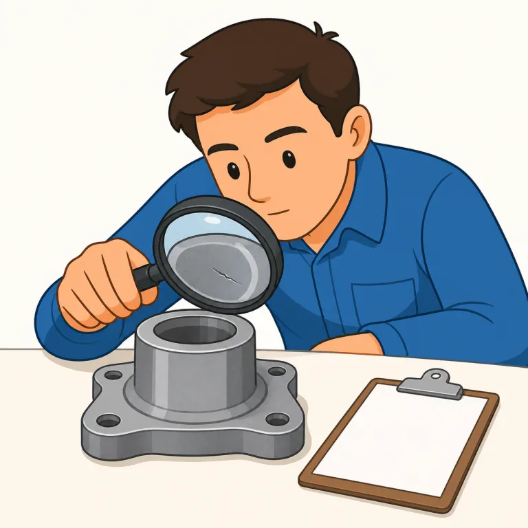 inspection（検査・名詞）の覚え方イラスト — inspection は inspect「注意して見る」からできた名詞です