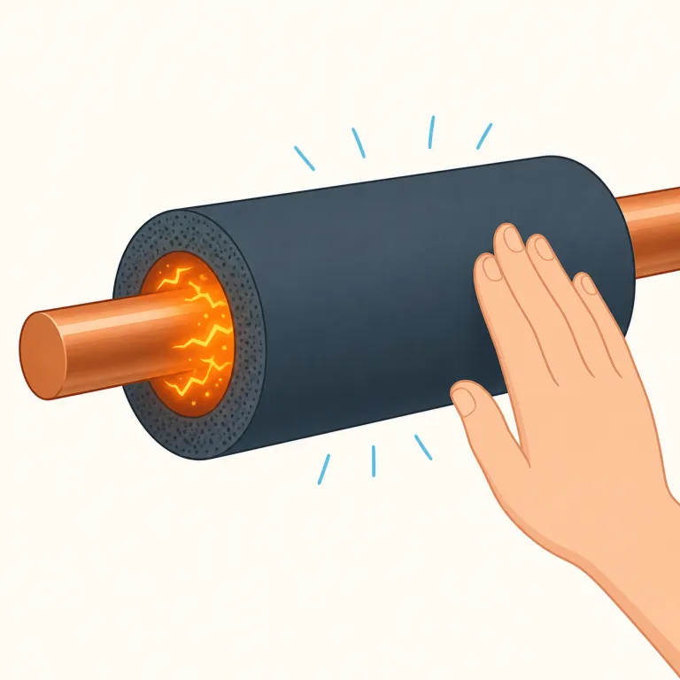insulating（断熱の・形容詞）の覚え方イラスト — insulate「遮断する・保護する」を知っていれば、その -ing 形の insulating は「熱を遮る性質のある」とつながる
