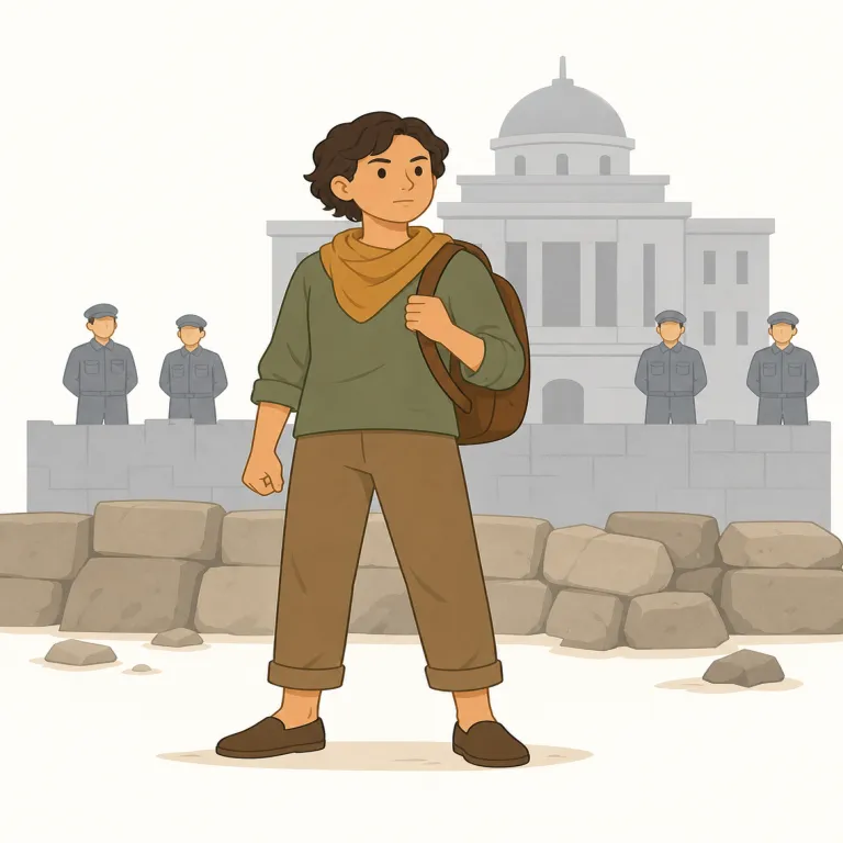 insurgent（反乱軍・名詞）の覚え方イラスト — insurgent は in + surg(ent) と見て、「内側から勢いよく立ち上がる側」と捉えると記憶しやすい