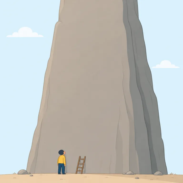 insurmountable（克服できない・形容詞）の覚え方イラスト — surmount は「乗り越える」、そこに否定の in- が付いて「乗り越えられない」と覚えます