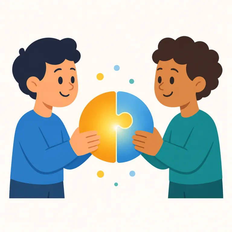 interaction（相互作用、交流・名詞）の覚え方イラスト — まず action が「行動・作用」だと分かれば、interaction は「行動が inter-（相互に）行き来すること」と捉えると覚えやすいです