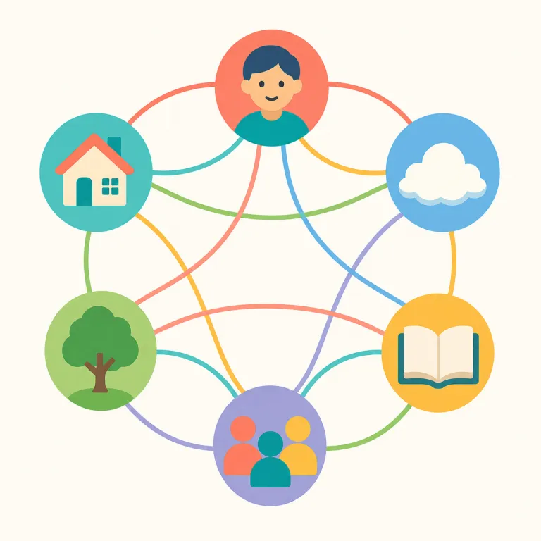 interconnected（相互接続された・形容詞）の覚え方イラスト — まず中心は connect「つなぐ」