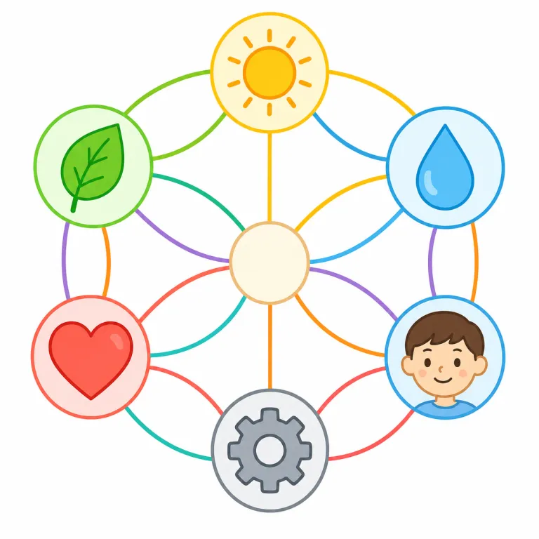 interconnections（相互接続・名詞）の覚え方イラスト — この意味では interconnections を、複数の機器・システム・ネットワークが互いに接続されている状態として覚えます