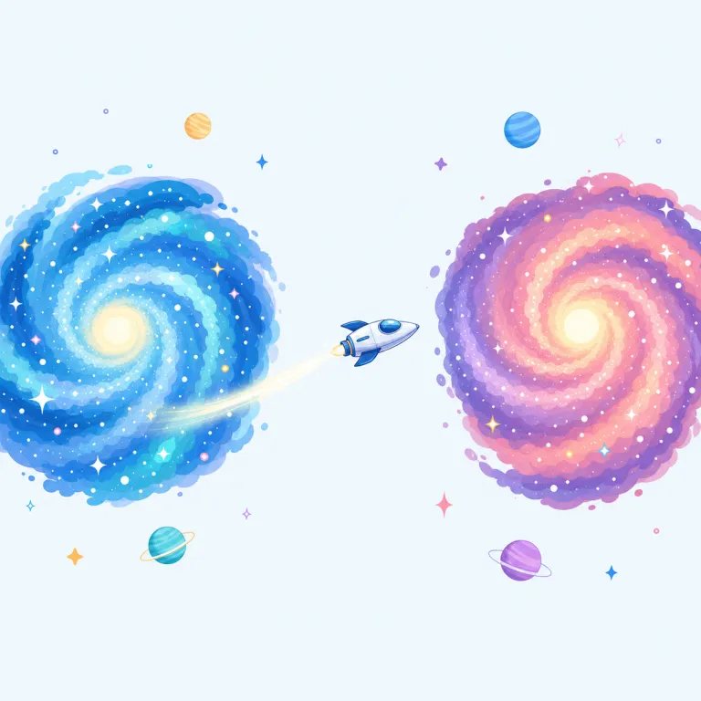 intergalactic（銀河間・形容詞）の覚え方イラスト — inter- は international, interact などでおなじみの「〜の間」