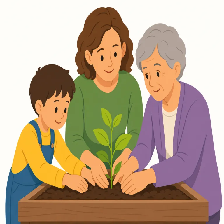 intergenerational（世代間の・形容詞）の覚え方イラスト — inter- は international の inter と同じで「〜の間」