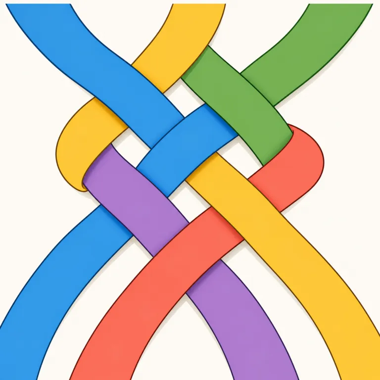 interlace（織り交ぜる、編み合わせる・動詞）の覚え方イラスト — inter- は internet / international の inter と同じで「相互に・間で」