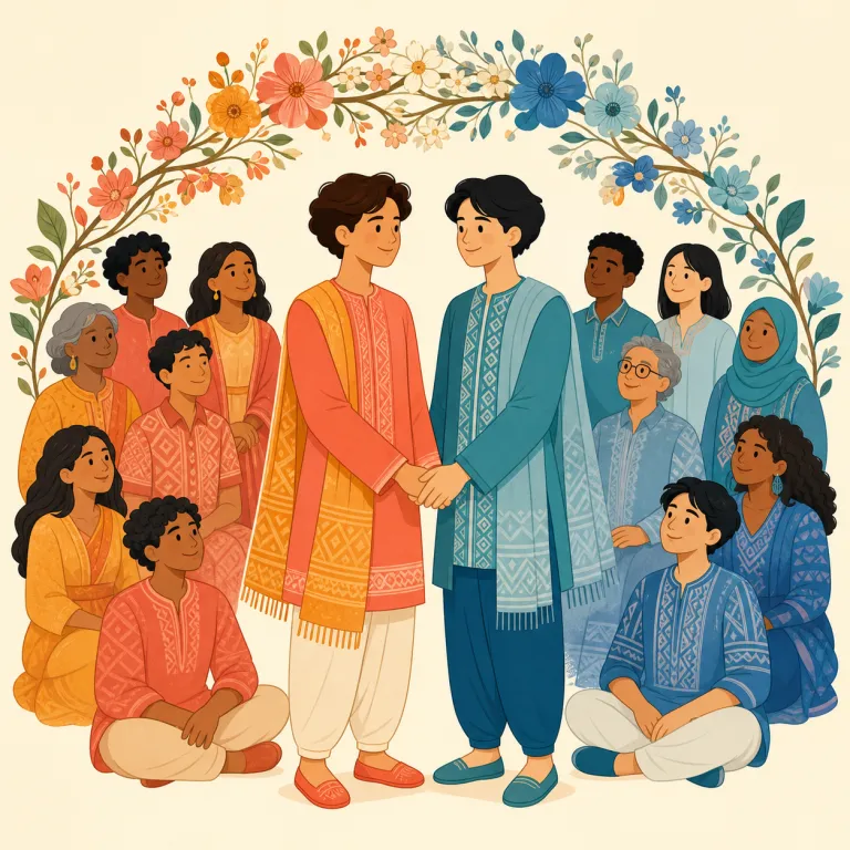 intermarriage（異なる集団間の結婚・名詞）の覚え方イラスト — inter- は「〜の間で」、marriage はそのまま「結婚」