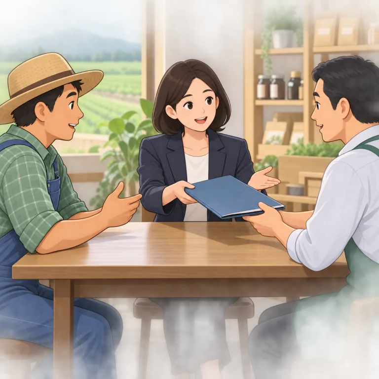 intermediary（仲介の・adjective）の覚え方イラスト