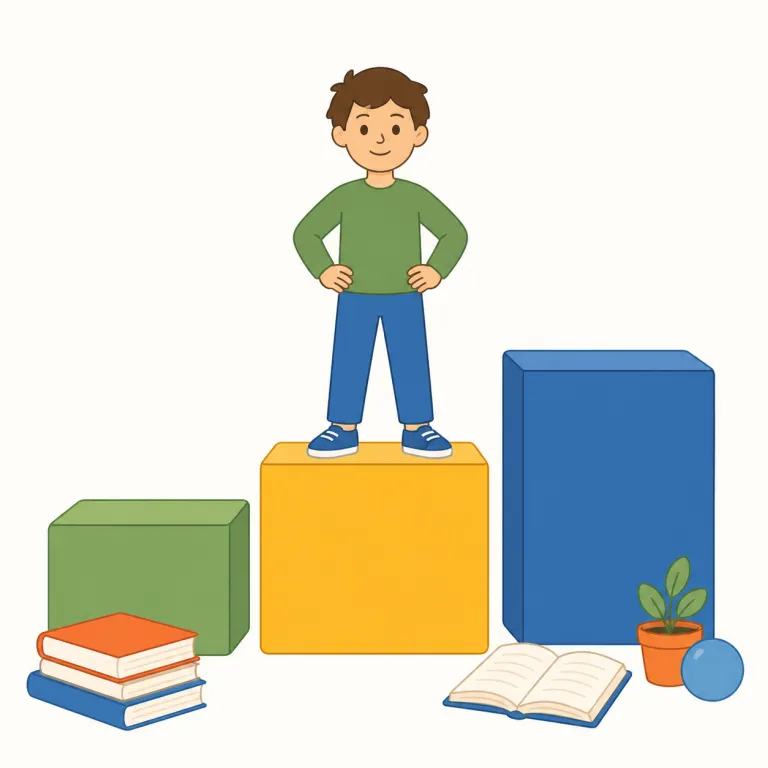 intermediate（中間の・形容詞）の覚え方イラスト — inter- は「〜の間」と見抜けると覚えやすく、intermediate は beginner と advanced の間に入る段階だと整理すると定着します