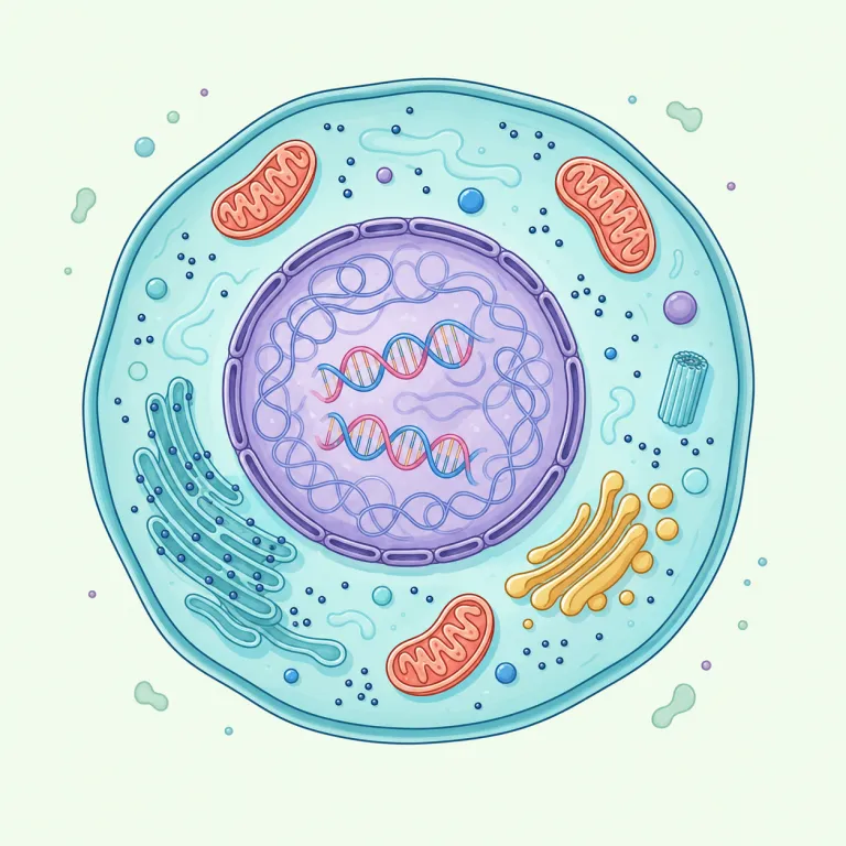 interphase（間期・名詞）の覚え方イラスト — inter- は「〜の間」を表す頻出パターンで、international, interact などでも見える形