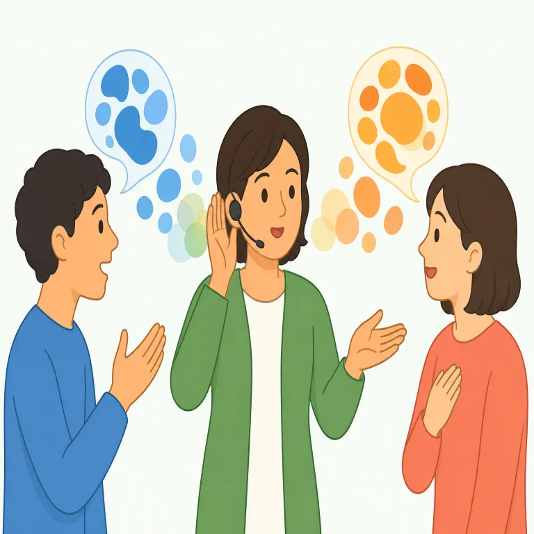 interpret（通訳する・verb）の覚え方イラスト