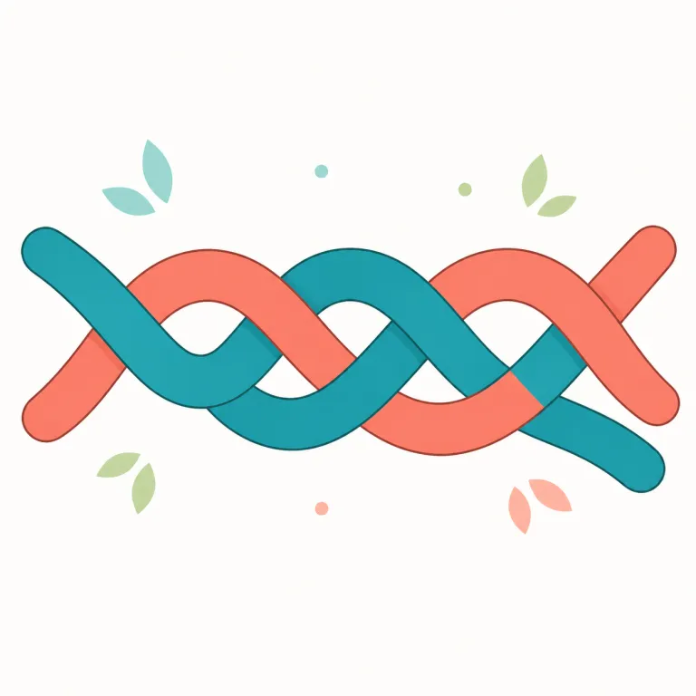 intertwined（絡み合った・形容詞）の覚え方イラスト — inter-が付くと「相互に・間で」