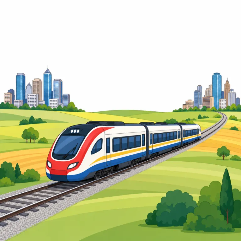 interurban（都市間・形容詞）の覚え方イラスト — 形容詞では inter- の「間」がそのまま効き、urban「都市」と組んで「都市と都市をまたぐ」と読めます