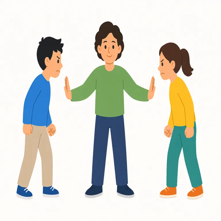intervention（介入・名詞）の覚え方イラスト — intervention は intervene「間に入る」の名詞形です
