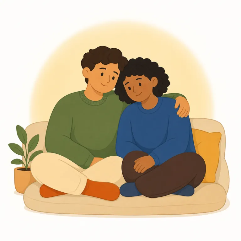 intimacy（親密さ・名詞）の覚え方イラスト — この意味の intimacy は、関係そのものよりも、その場や二人の間に感じられる「心の近さ・打ち解けた空気」に焦点があります