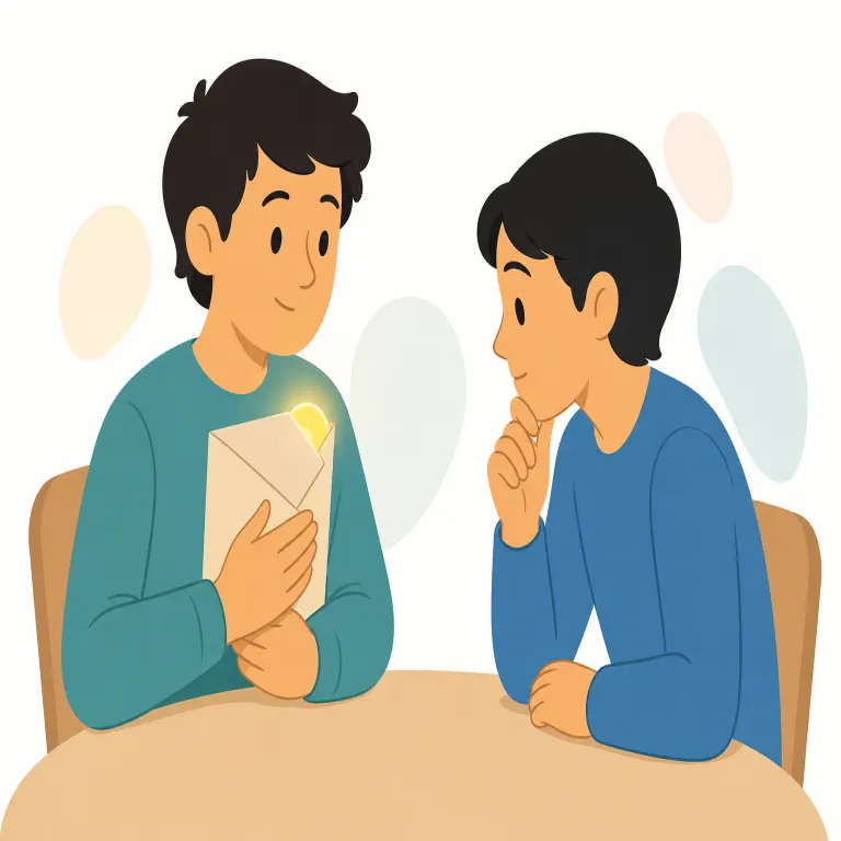 intimation（ほのめかし・名詞）の覚え方イラスト — このエントリの intimation は、一般的な「暗示」という広い意味ではなく、人があえてはっきり言わず、相手に察させる「ほのめかし」として覚えます