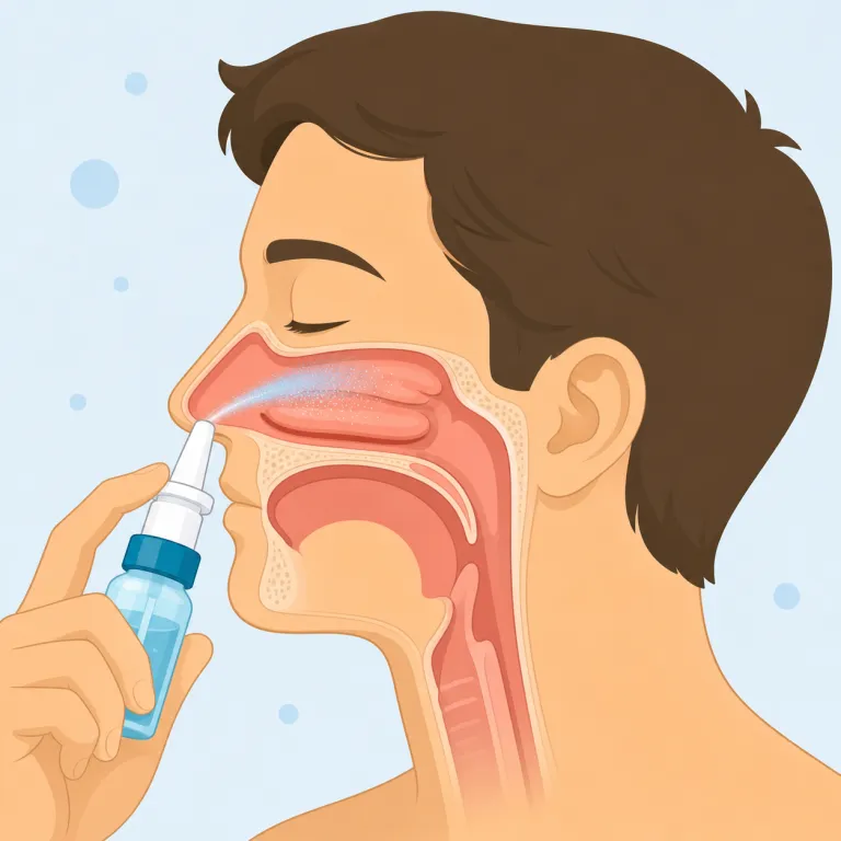 intranasal（鼻腔内の・形容詞）の覚え方イラスト — まず nasal を「鼻の」と押さえ、nasal spray や nasal congestion で見る語と同じ仲間だと結びつける