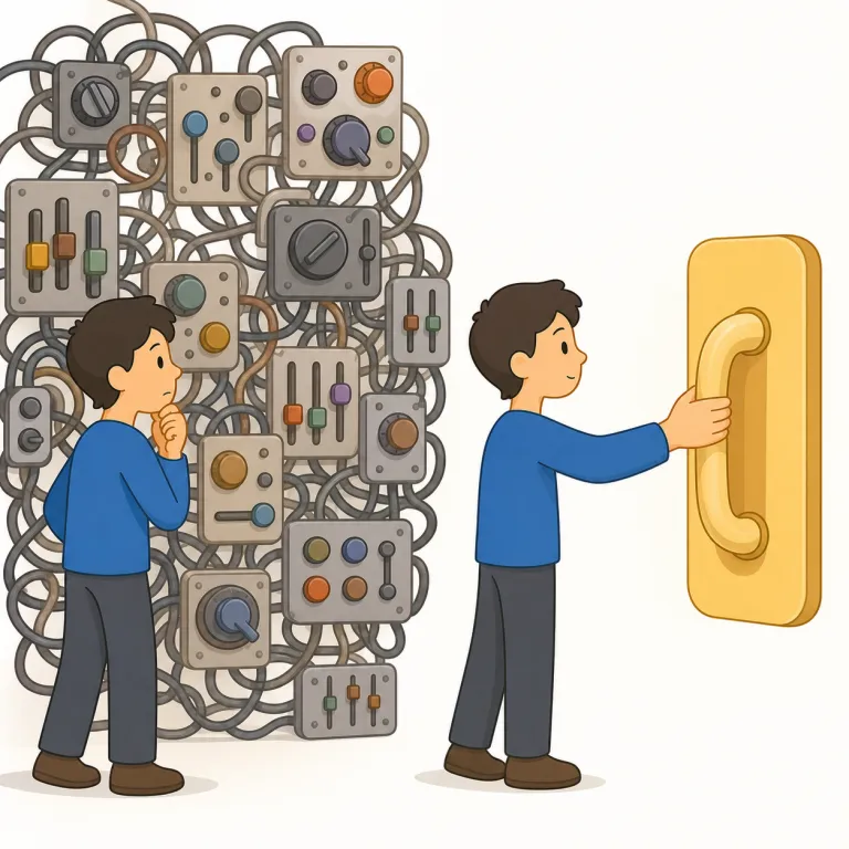 intuitive（直感的な・形容詞）の覚え方イラスト — ここでの intuitive は「分かりやすい」という使いやすさの意味とは別に、人の理解や判断が分析より先にぱっと働く「直感的な」を表します