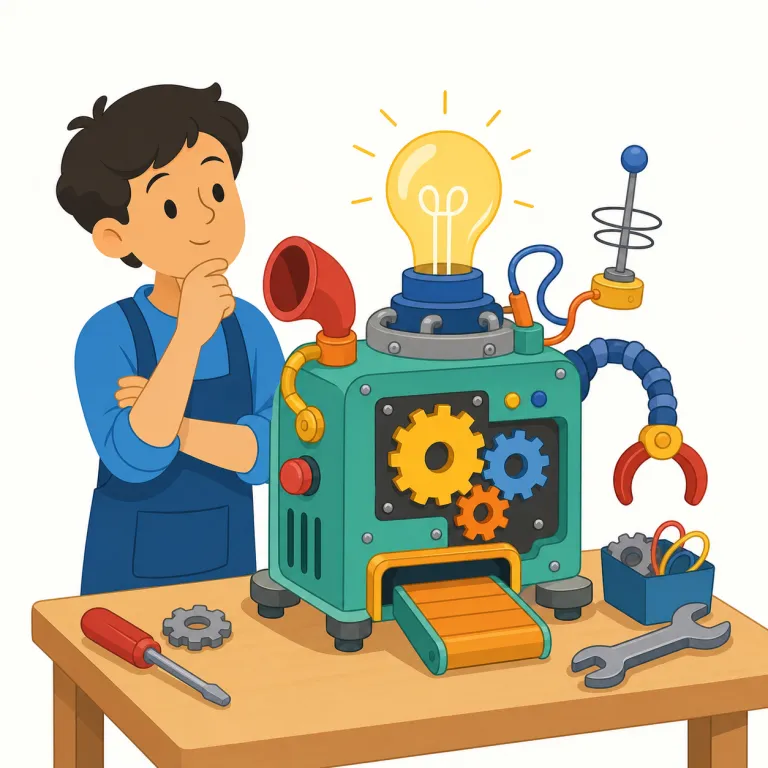 invention（発明・名詞）の覚え方イラスト — "invent"（発明する）が分かれば、"-tion"で「行為・結果」を表す名詞になった "invention" は「発明」と取りやすい