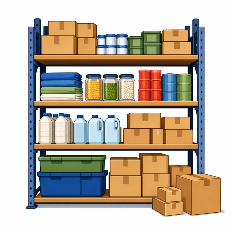 inventory（在庫・名詞）の覚え方イラスト — この inventory は、店や倉庫に今ある商品・材料の「在庫」を指すビジネス寄りの名詞です