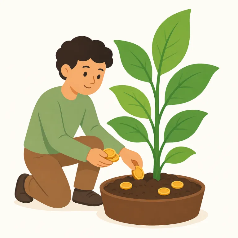 invest in（〜に投資する・句動詞）の覚え方イラスト — invest in は、money, capital, funds などを会社・不動産・技術・事業へ入れ、将来の利益や成長を期待する表現です