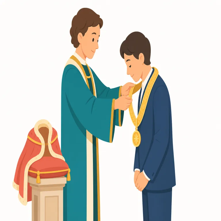 investiture（叙任・名詞）の覚え方イラスト — invest は「投資する」だけでなく、invest A with authority の形で「Aに権限を与える」もあると押さえると覚えやすい