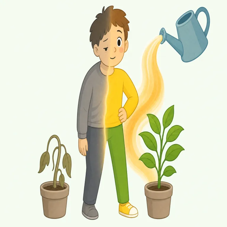invigorate（元気づける・動詞）の覚え方イラスト — このエントリの「元気づける」は、主に人の心身に活力を与えてしゃきっとさせる意味として覚えます