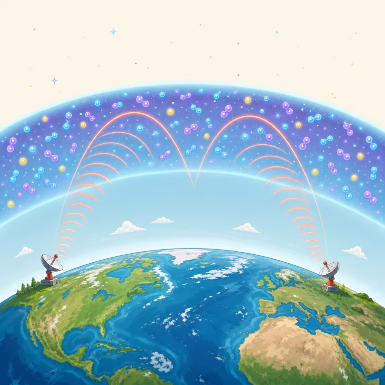 ionosphere（電離層・名詞）の覚え方イラスト — ionosphere は atmosphere を知っているとかなり覚えやすい語です