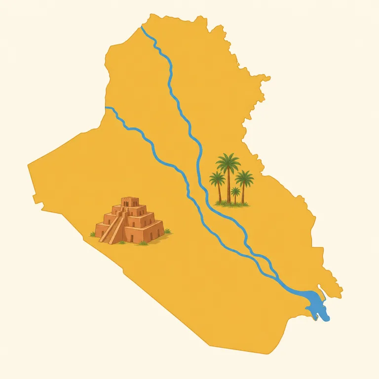 iraq（イラク）の覚え方イラスト — Iraq は中東の国名として、まず Iran とセットで地図上の位置関係ごと覚えると定着しやすい語