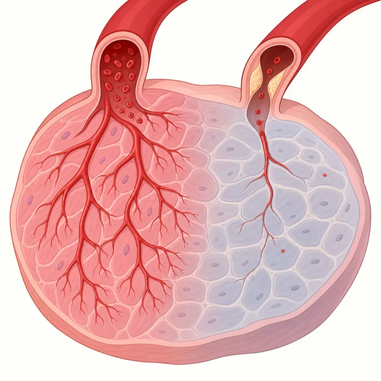 ischemic（虚血性・形容詞）の覚え方イラスト — medical系の語で hemo-/hema- が「血」に関わると知っていると、ischemic も「血流の問題を表す形容詞」と置きやすい