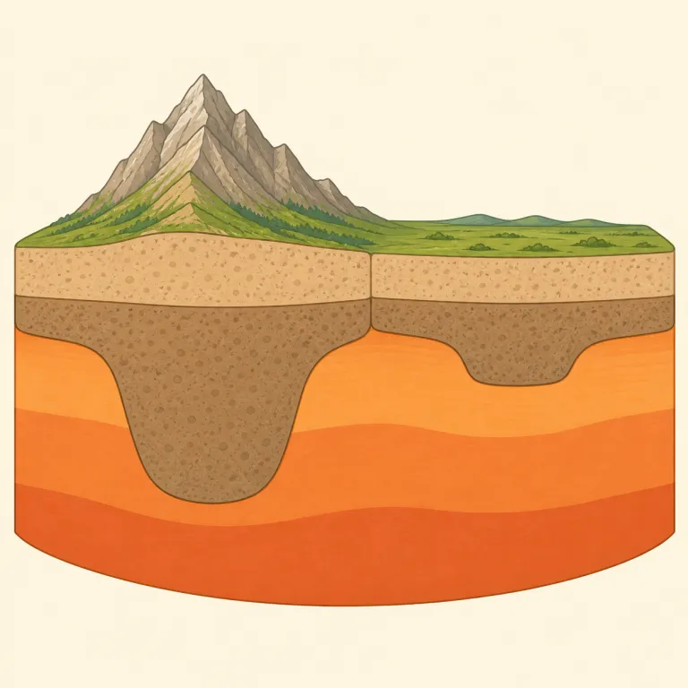 isostatic（地殻均衡の・形容詞）の覚え方イラスト — `isostatic` は、まず `static`「静的な・つり合った」を芯に置くと覚えやすい語です