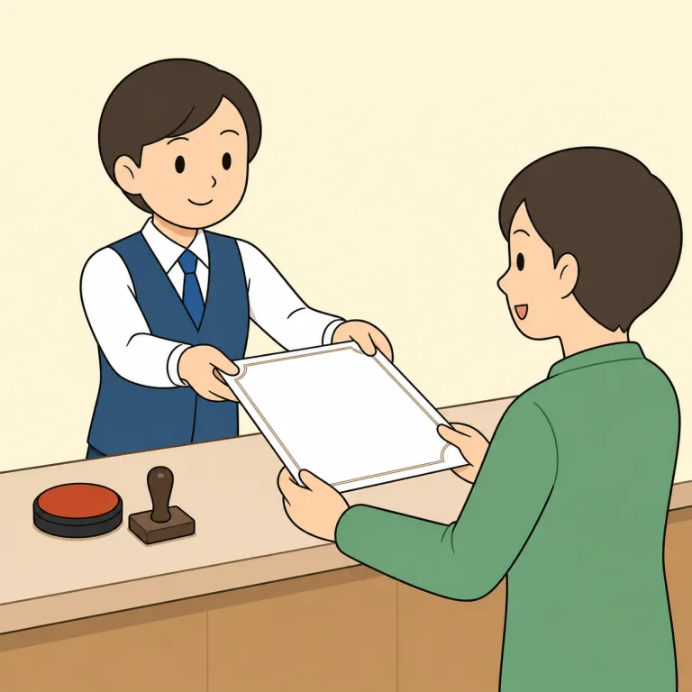 issue a to b（交付する・verb）の覚え方イラスト