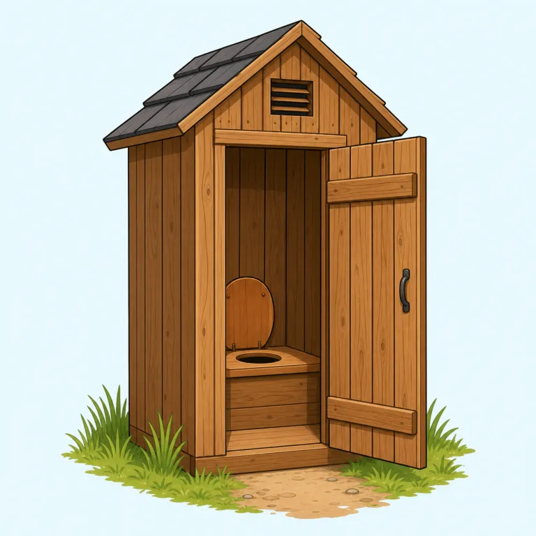 jakes（屋外便所・名詞）の覚え方イラスト — 現代語の toilet / bathroom / restroom よりかなり古風で、歴史小説や中世風の文脈で「屋外の不潔な便所」を指す語として覚えると残りやすいです