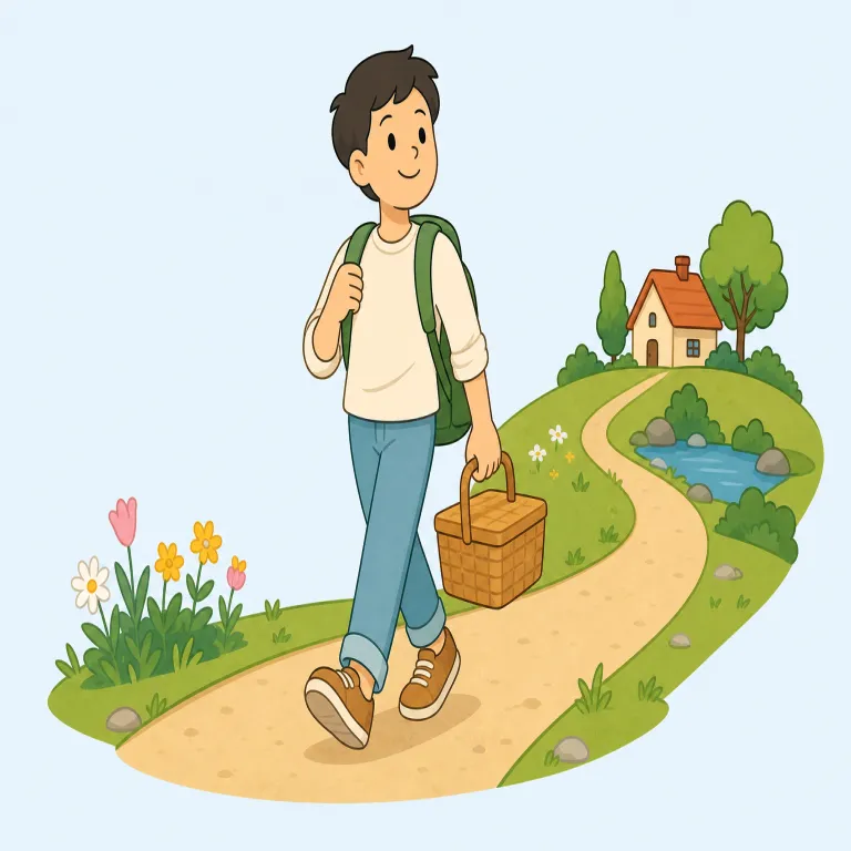 jaunt（小旅行・名詞）の覚え方イラスト — jaunt は trip の中でも特に「短く、気軽で、楽しみ目的」の外出