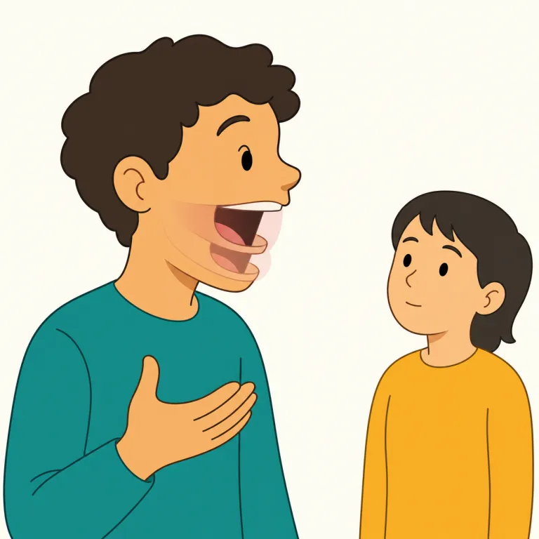 jawing（顎を噛む／話す・動詞）の覚え方イラスト — この項目では jawing を、基本義の「長々としゃべる」ではなく、顎や口を動かす動作に寄せて覚えます