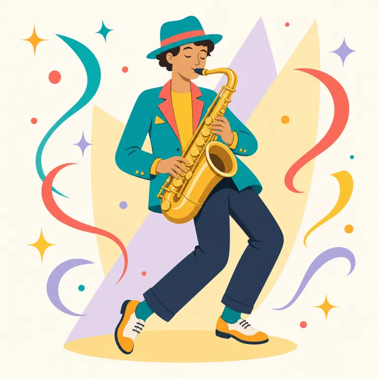 jazzy（ジャジーな・形容詞）の覚え方イラスト — jazz を知っていれば、そのまま「jazzっぽい」と取れる形