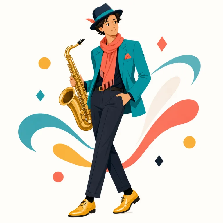 jazzy（しゃれた・adjective）の覚え方イラスト