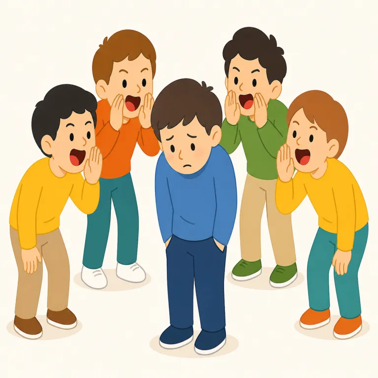 jeering（あざけるような・形容詞）の覚え方イラスト — jeering は動詞 jeer「やじる、冷やかす」から来た形容詞で、相手を見下して笑うような調子を表します