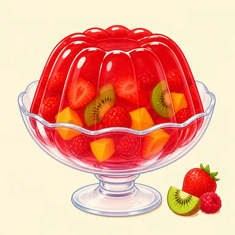 jellied（ゼリー状・形容詞）の覚え方イラスト — jelly が分かれば覚えやすい語で、jellied は「ゼリーになった状態」と捉えると定着しやすいです