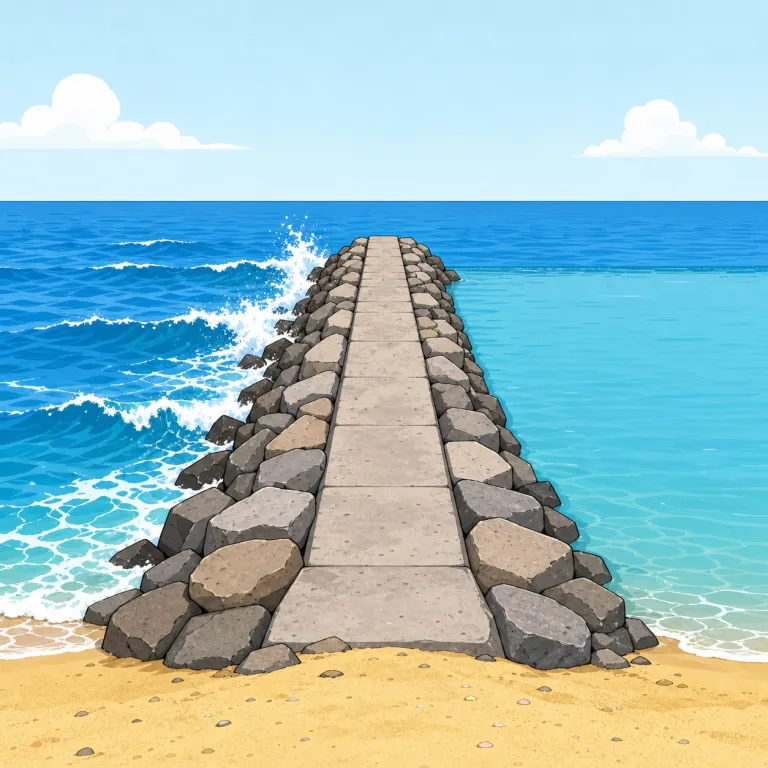 jetty（突堤、防波堤・noun）の覚え方イラスト