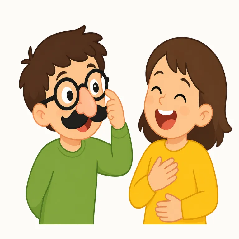 joke（冗談を言う・動詞）の覚え方イラスト — 名詞 joke「冗談」を、その場で口に出す動作にした語と考えると自然です
