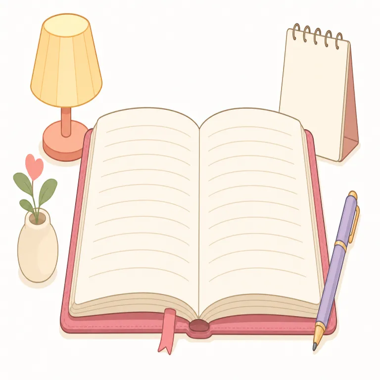 journal（日記・名詞）の覚え方イラスト — この意味の journal は、自分の考えや出来事を継続して書き残す「日記・記録帳」です