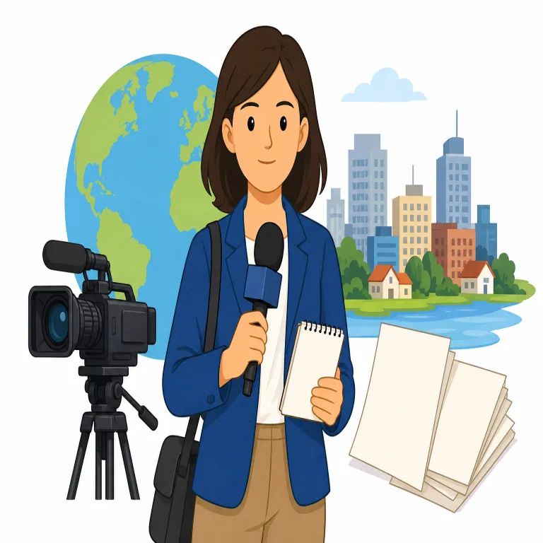 journalism（ジャーナリズム・名詞）の覚え方イラスト — この項目の「ジャーナリズム」は、単なる日本語訳の「報道」ではなく、報道に関わる考え方・制度・職業分野全体を指すカタカナ語として覚えます