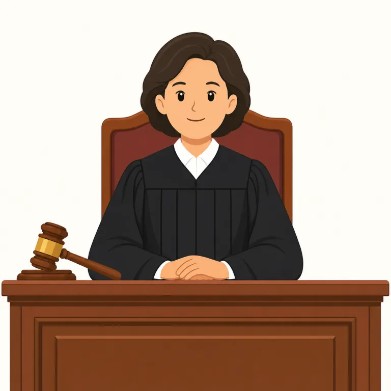 judge（裁判官・名詞）の覚え方イラスト — a judge は courtroom の中心にいる人、と場面で覚えると安定します