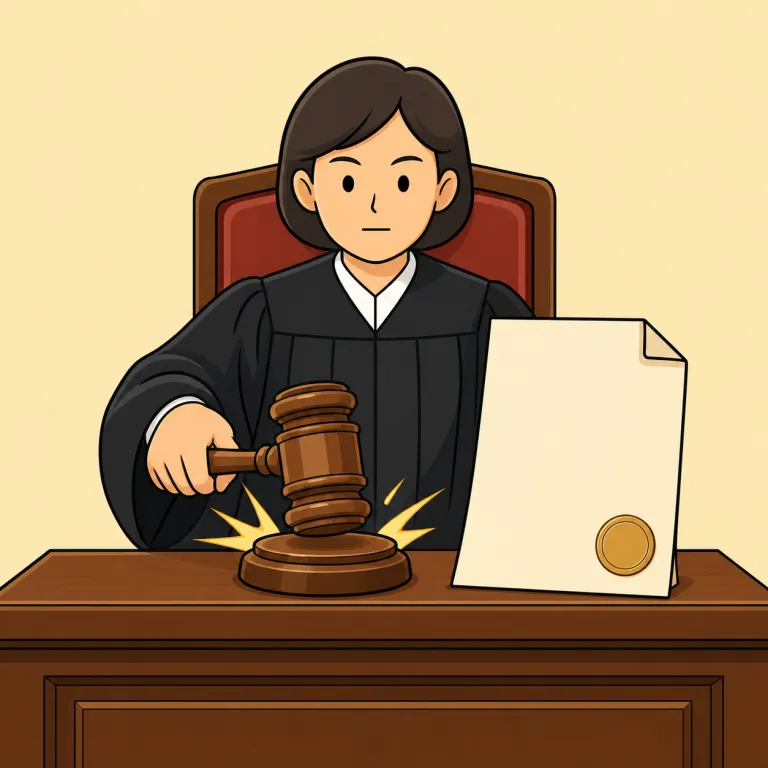 judgement（判決・noun）の覚え方イラスト